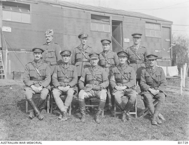 Image of Officers of the 4th Brigade staff at Waterloo Camp Belgium in March 1918